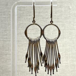 Silver Tone Drop Dangle Hook Back Earrings Loop Ring with Solid Cascading Tassel